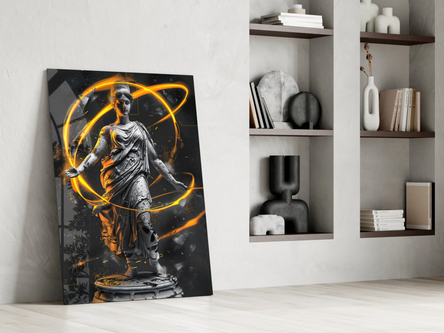 Stone Goddess Amber Neon Orbit Glass Wall Art