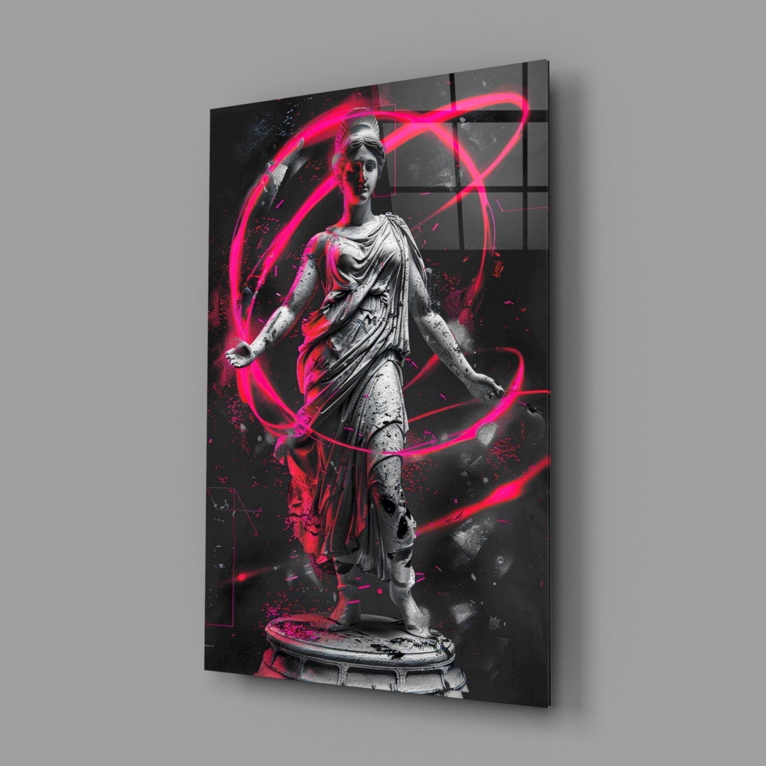 Stone Goddess Hot Pink Neon Orbit Glass Wall Art