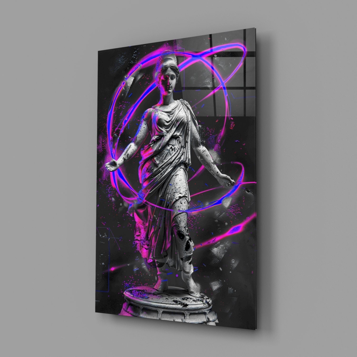 Stone Goddess Violet Neon Orbit Glass Wall Art
