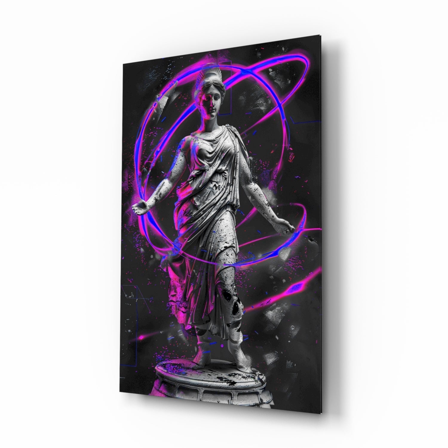 Stone Goddess Violet Neon Orbit Glass Wall Art