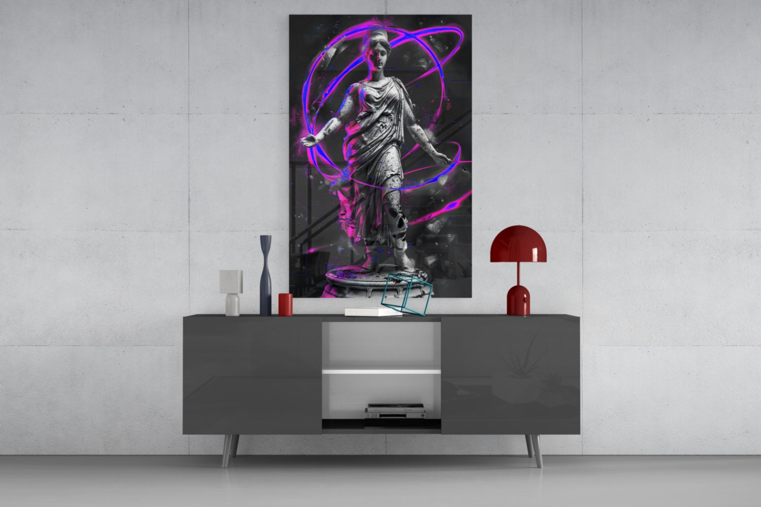 Stone Goddess Violet Neon Orbit Glass Wall Art