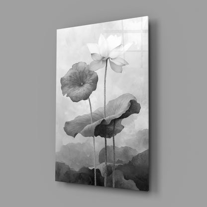Black and White Water Lily Glass Wall Art || Designer Collection