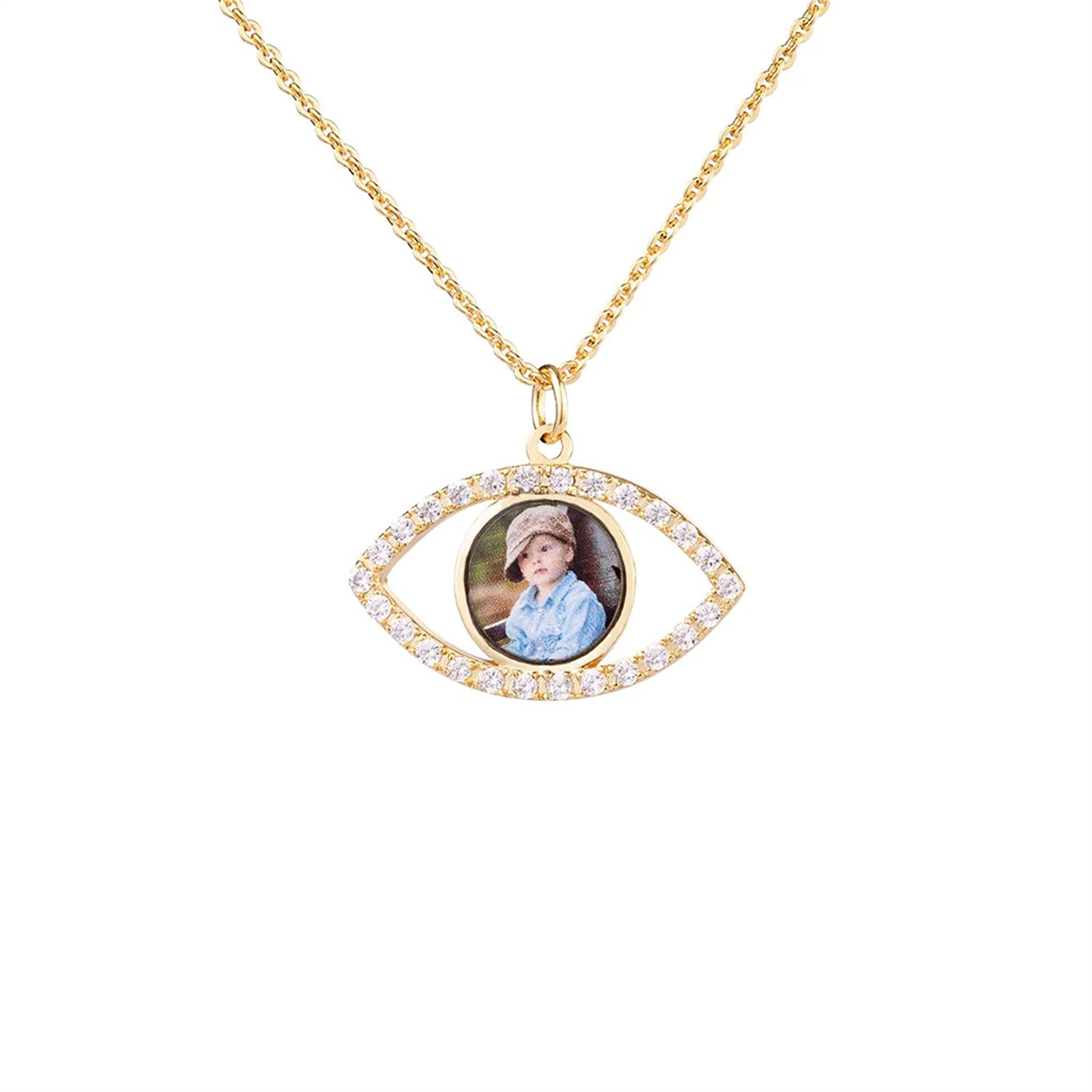 18k Gold Plated Evil Eye Necklace With Customised Picture Personalized Photo Pendant