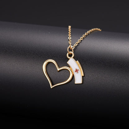 Heart Nurse Cap Doctor Necklaces Medical Equipment Stethoscope Syringe Pendant Hospital Style Jewelry