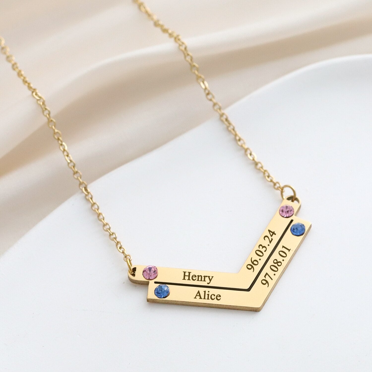 Personalized Family Necklace Mothers Day Birthstone Jewelry Customized Engraving Name Necklace