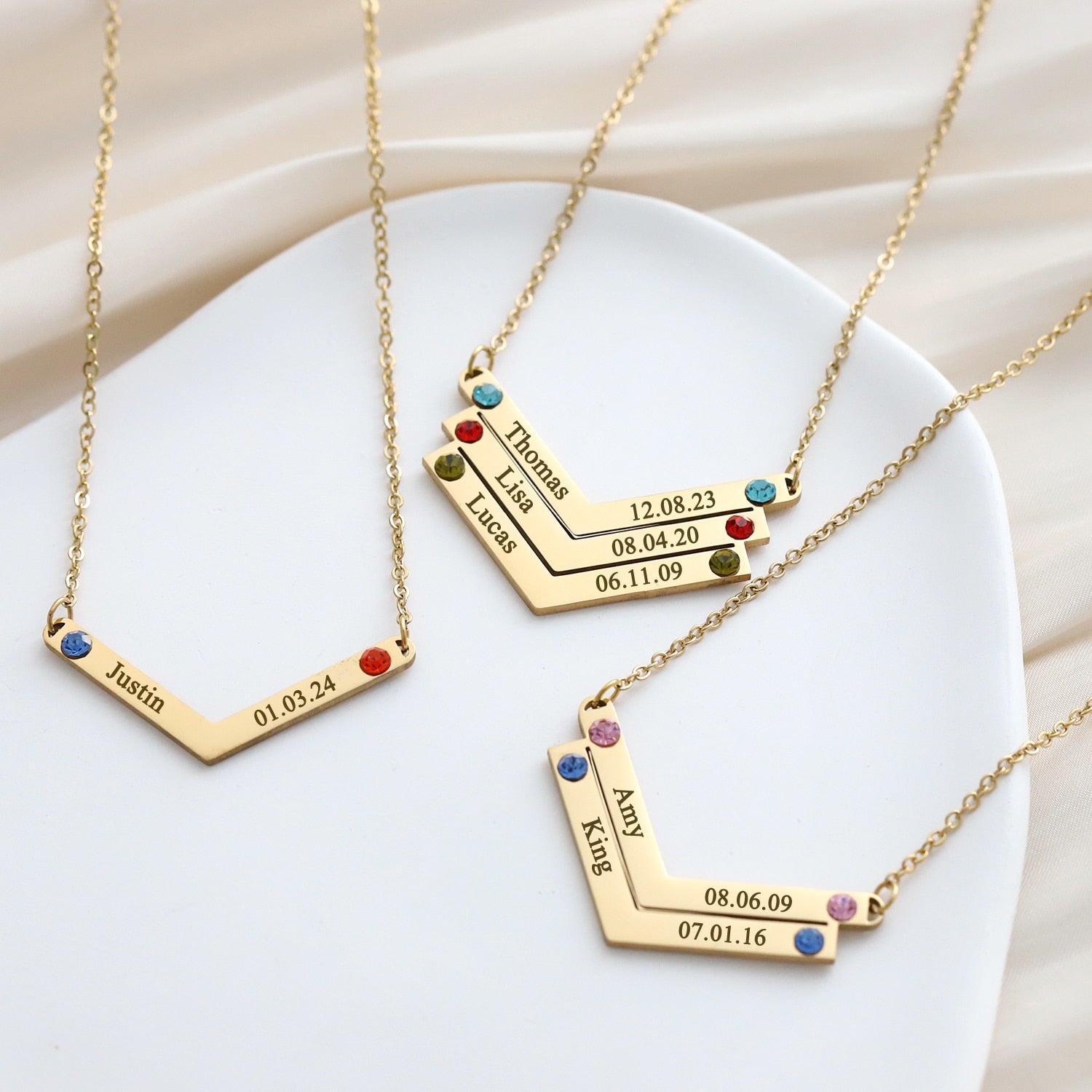 Personalized Family Necklace Mothers Day Birthstone Jewelry Customized Engraving Name Necklace