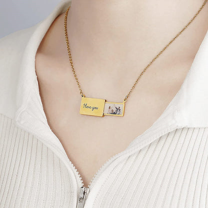 Pull-Out Envelope Necklace Personalized Engraved Photo Locket Unique Pendant