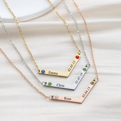 Personalized Family Necklace Mothers Day Birthstone Jewelry Customized Engraving Name Necklace