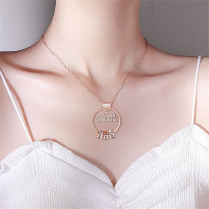 Personalised Circle Pendant Engraved Name Necklace With Birthstone Family Necklace