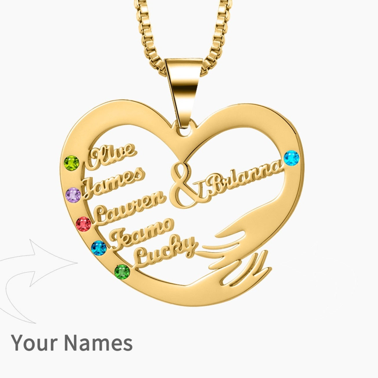 Custom Mom Necklace With Birthstones Personalized Heart Mother And Child Name Pendant