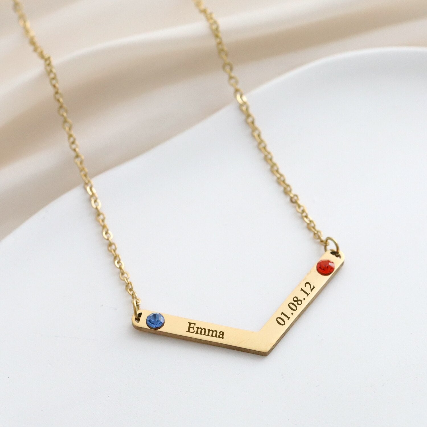 Personalized Family Necklace Mothers Day Birthstone Jewelry Customized Engraving Name Necklace