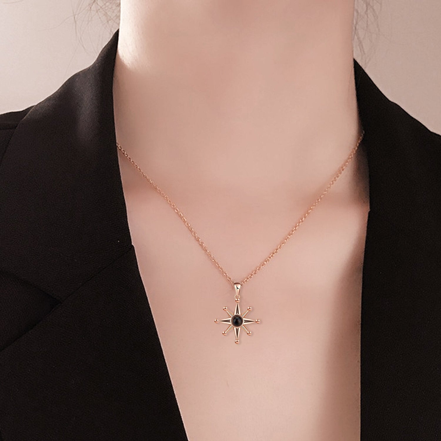 Custom Photo Necklace Flower Pendant Personalized Projection Jewelry