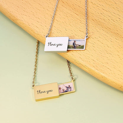 Pull-Out Envelope Necklace Personalized Engraved Photo Locket Unique Pendant