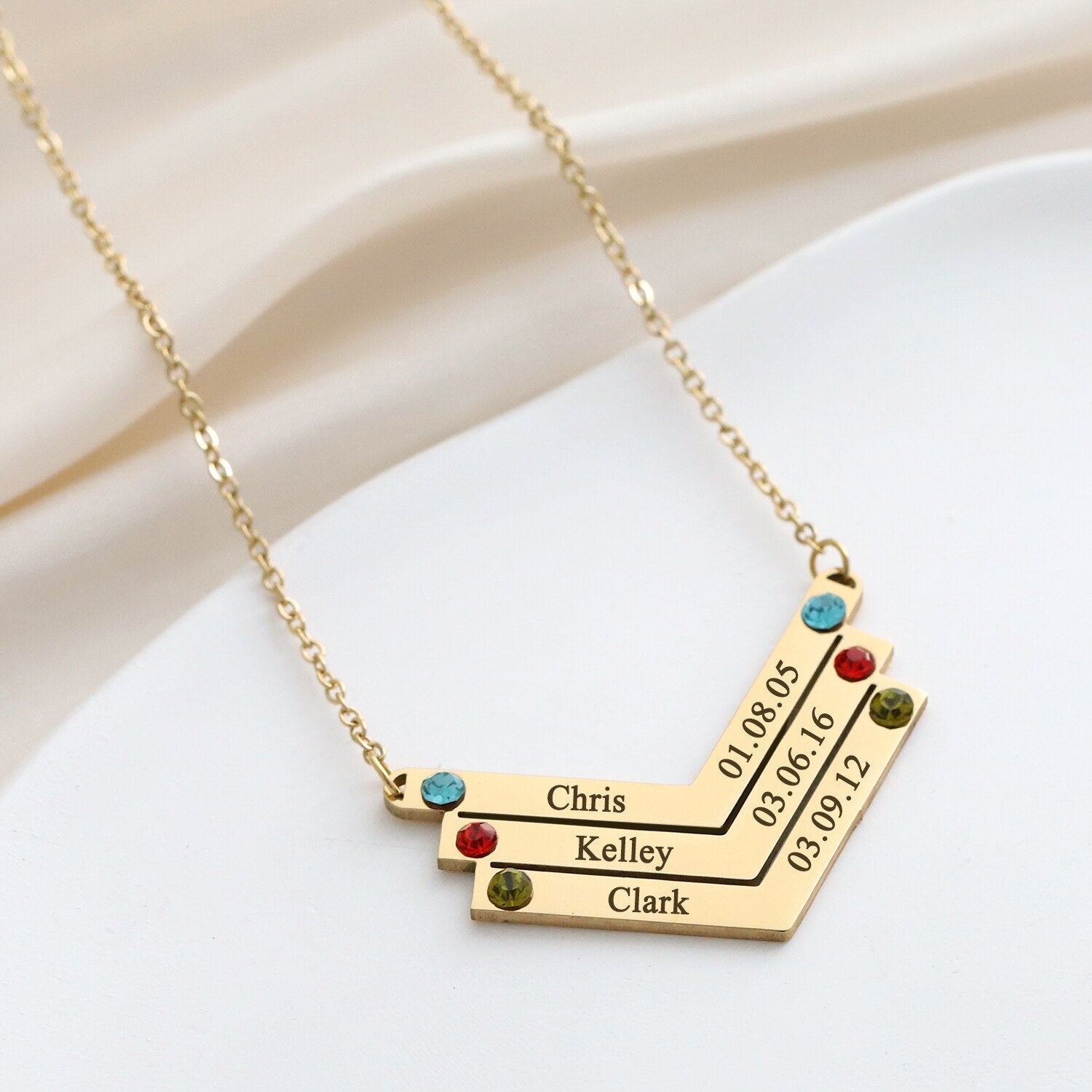 Personalized Family Necklace Mothers Day Birthstone Jewelry Customized Engraving Name Necklace