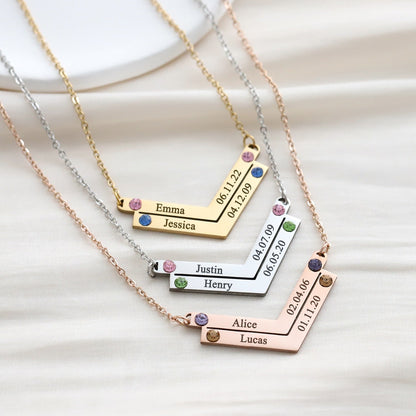 Personalized Family Necklace Mothers Day Birthstone Jewelry Customized Engraving Name Necklace