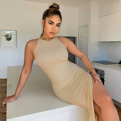 Y2K solid Sexy slit Club Party Night Wrap Bodycon Dress
