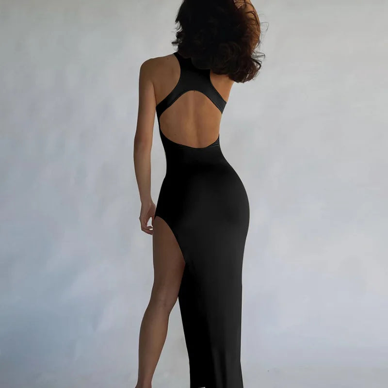 Y2K solid Sexy slit Club Party Night Wrap Bodycon Dress