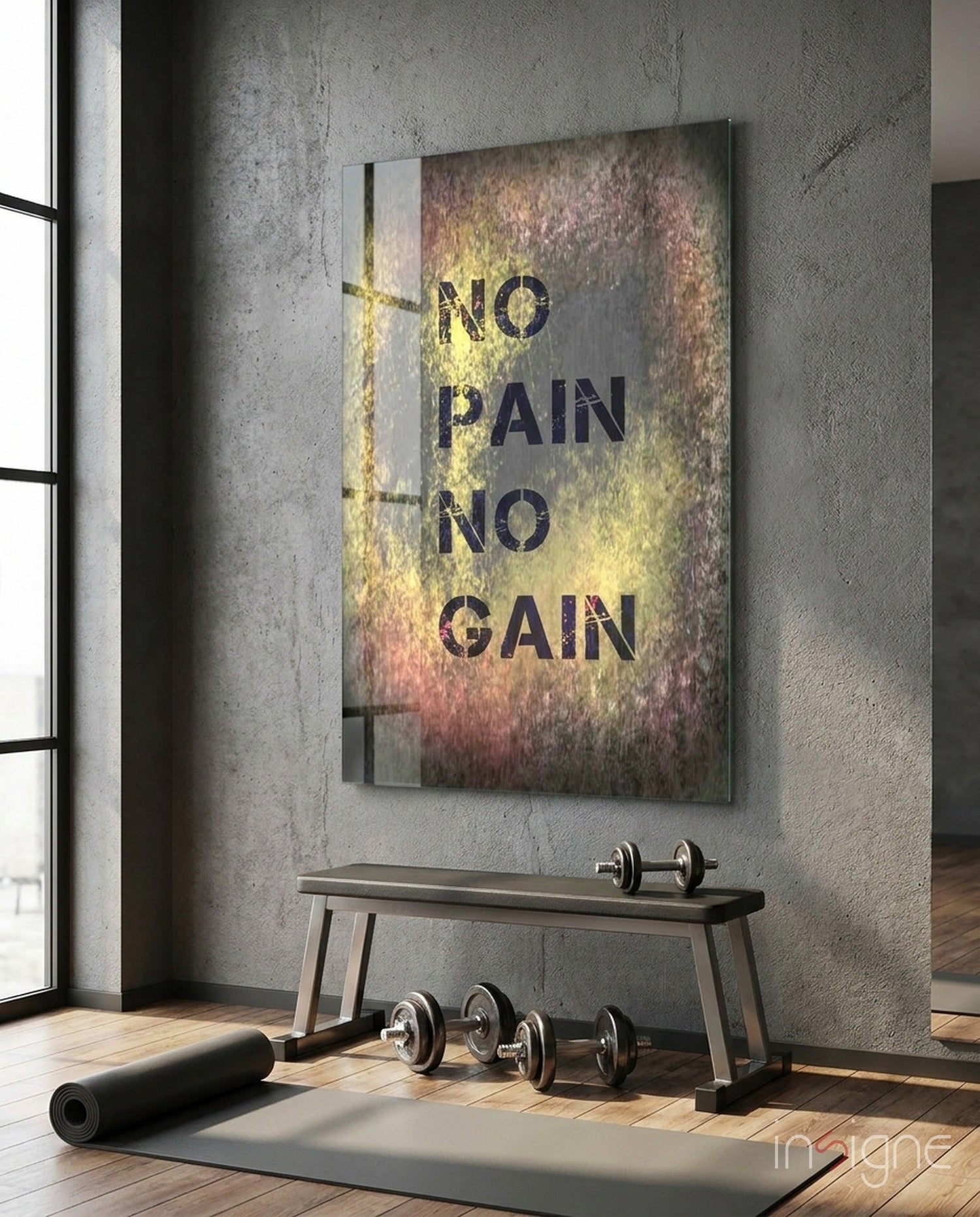 Golden Grunge No Pain No Gain Glass Wall Art