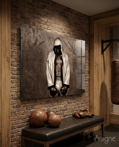 Hooded Boxer In White Robe Glass Wall Art