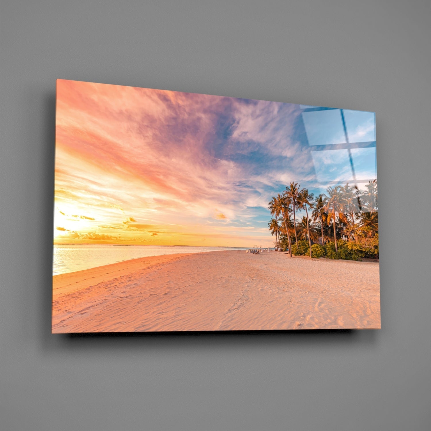 Sunset Palm Beach Glass Wall Art