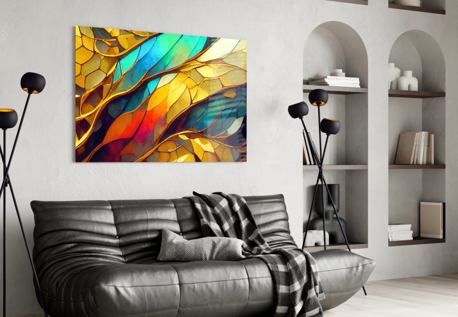 Vibrant Mosaic Leaves Glass Wall Art