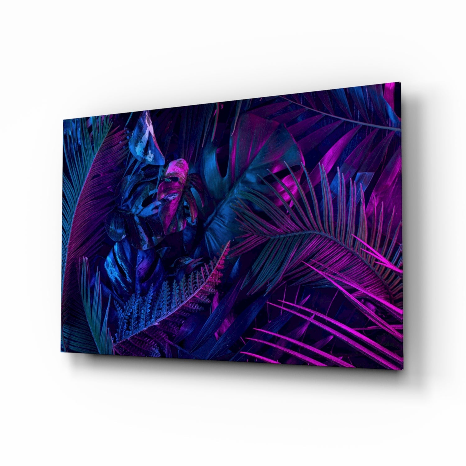 Neon Jungle Leaves Glass Wall Art