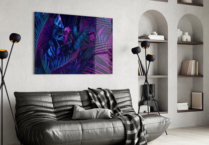 Neon Jungle Leaves Glass Wall Art