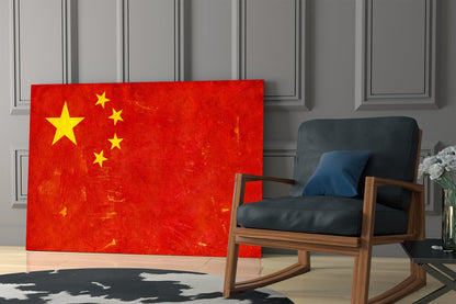 China Flag Grunge Glass Wall Art