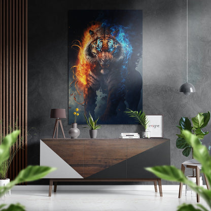 Tiger in Fire Brushed Aluminum Dibond Wall Art