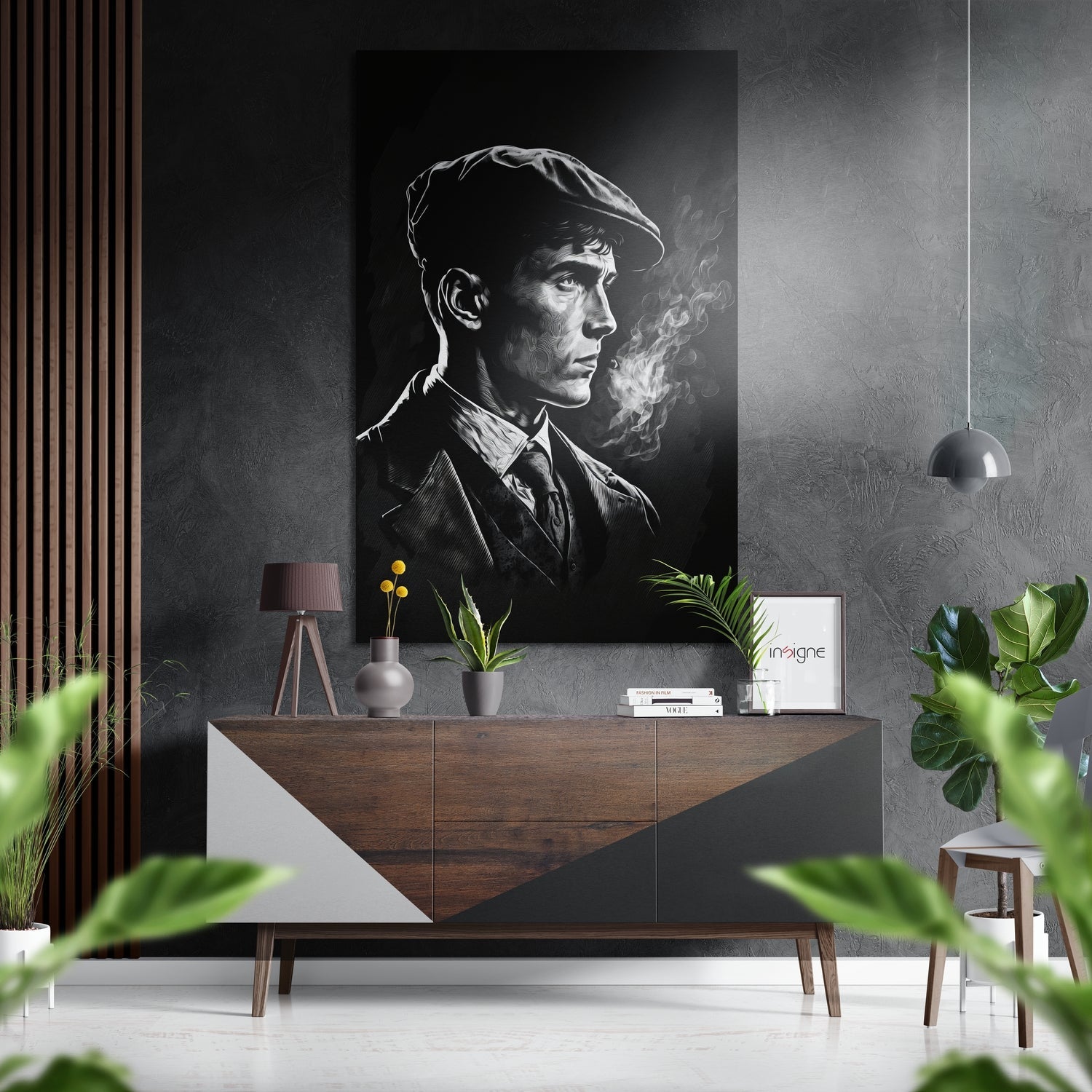 Smoking Man in Flat Cap Noir Brushed Aluminum Dibond Wall Art