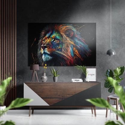 Colorful Streak Lion Profile Brushed Aluminum Dibond Wall Art