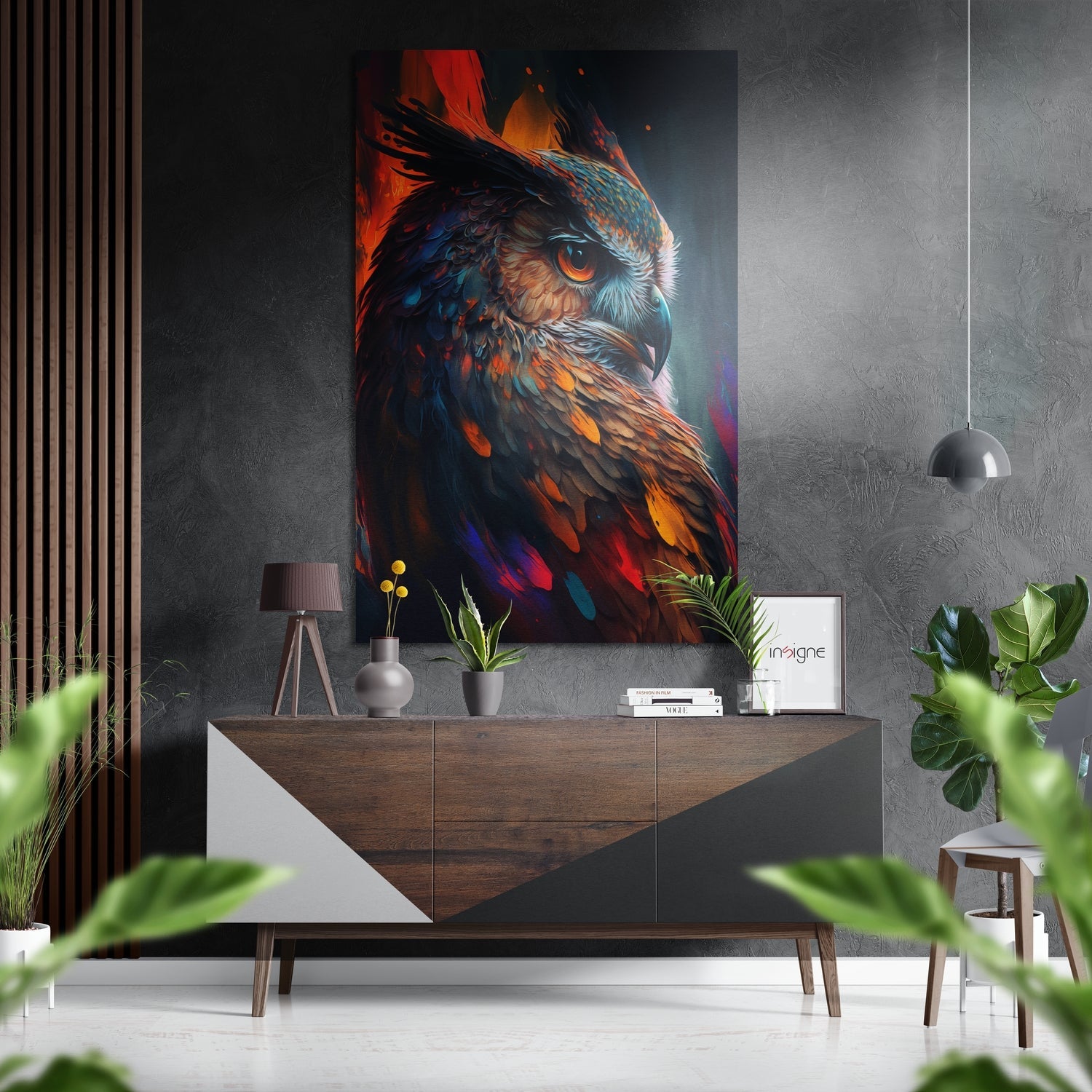 Fiery Orange Owl Profile Brushed Aluminum Dibond Wall Art