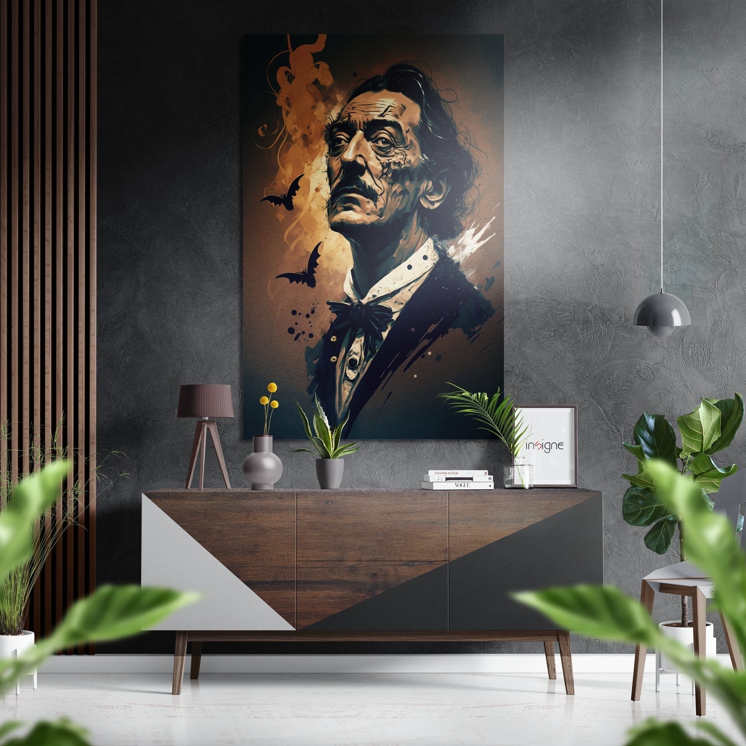 Amber Bats and Bow Tie Portrait Brushed Aluminum Dibond Wall Art
