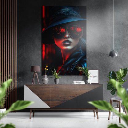 Red Mirror Sunglasses Hat Woman Brushed Aluminum Dibond Wall Art