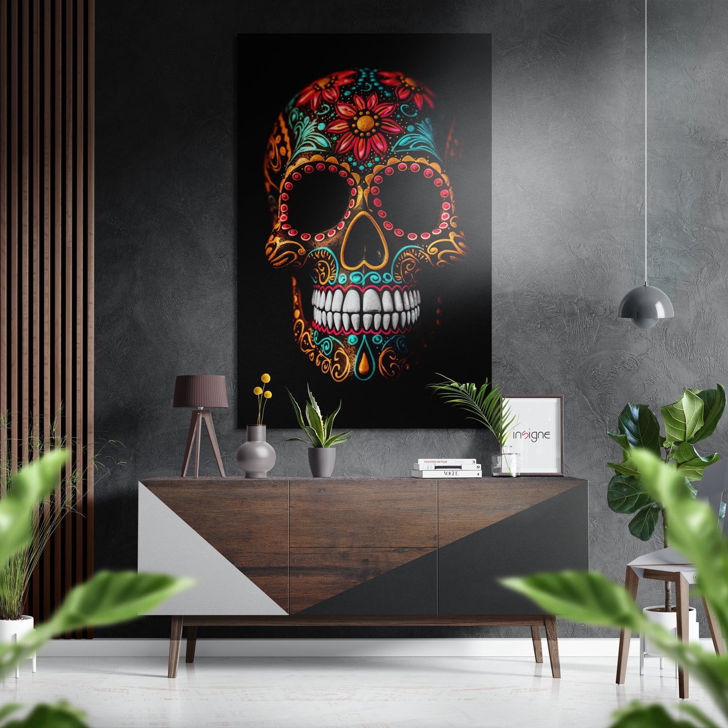 Skull in Colors Brushed Aluminum Dibond Wall Art
