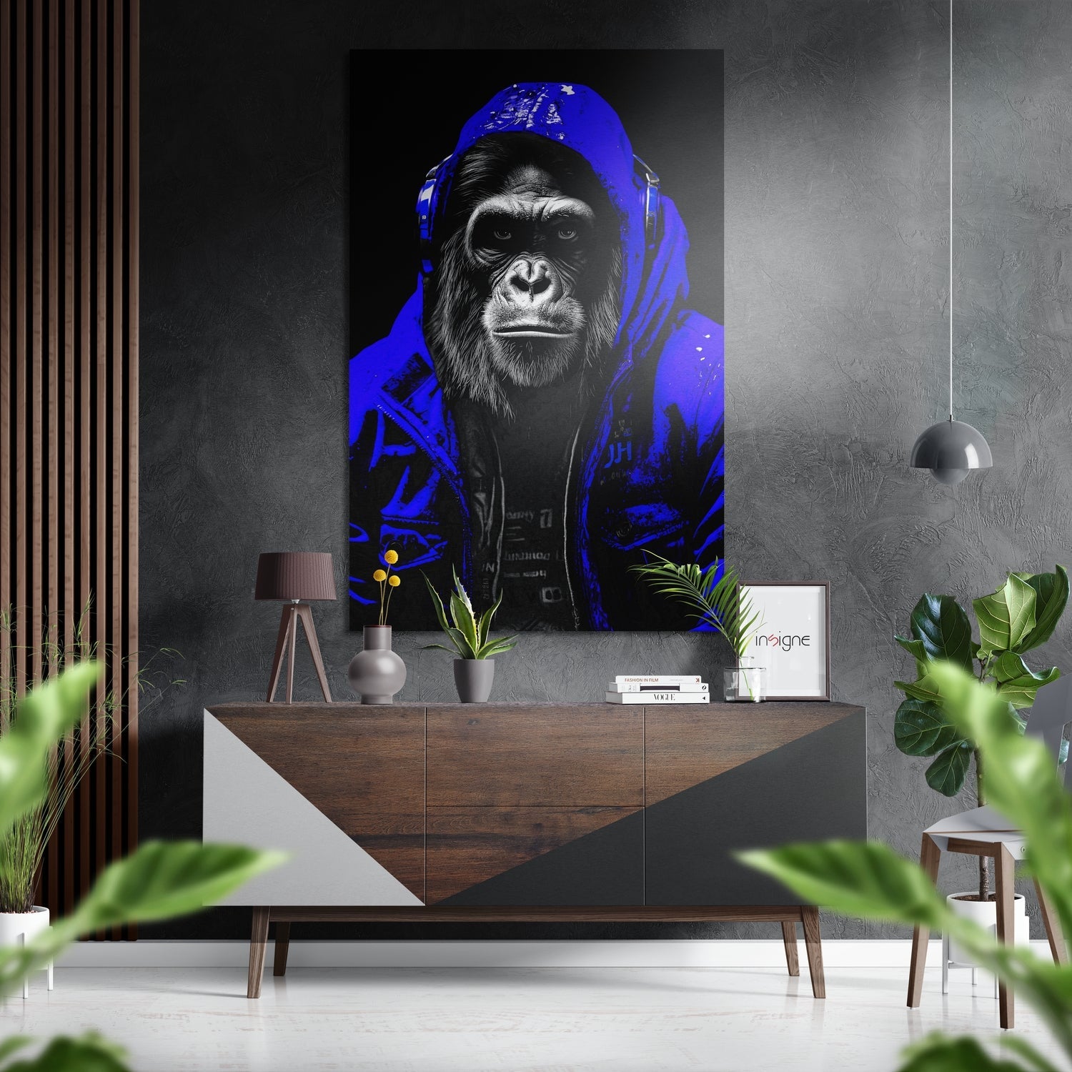 Electric Blue Hoodie Ape Aluminum Brushed Aluminum Dibond Wall Art