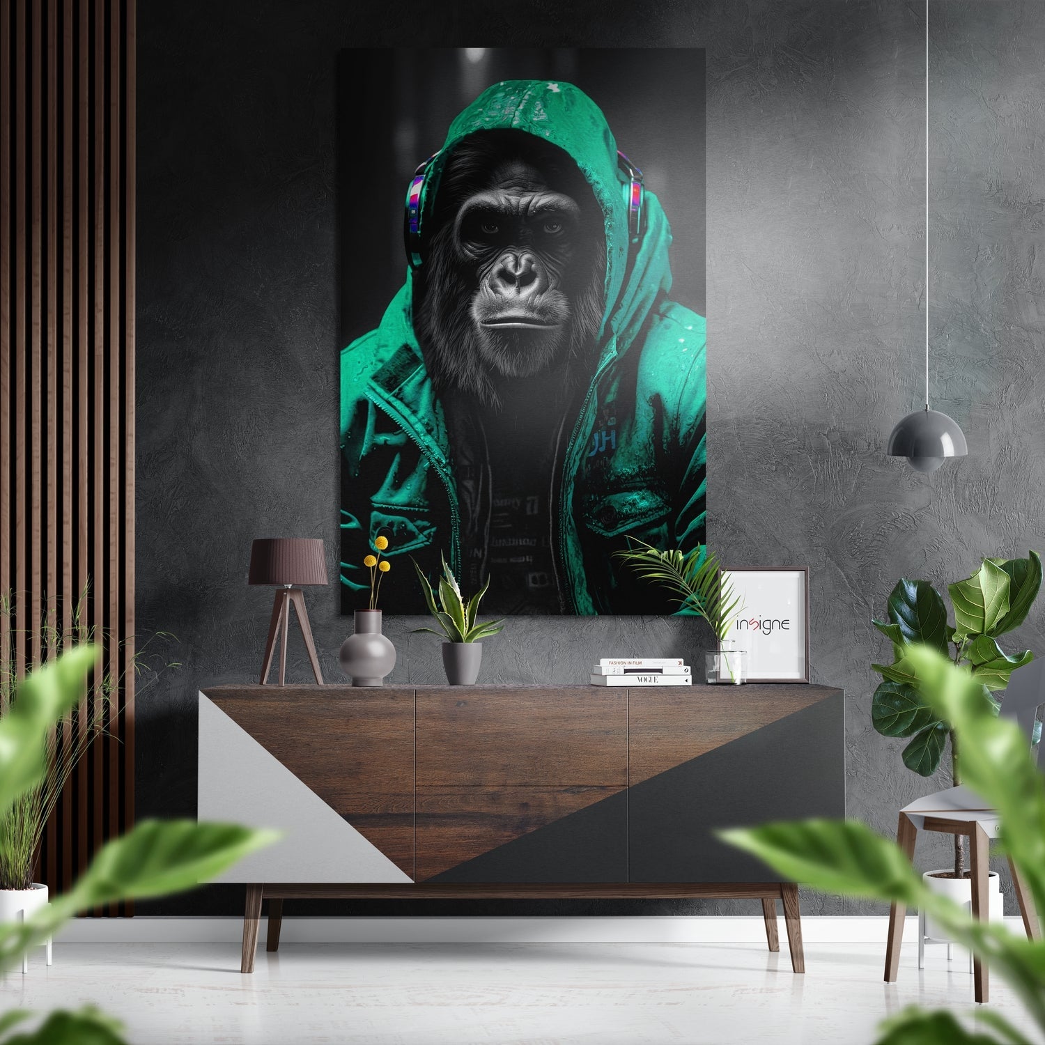 Emerald Hoodie DJ Ape Aluminum Brushed Aluminum Dibond Wall Art