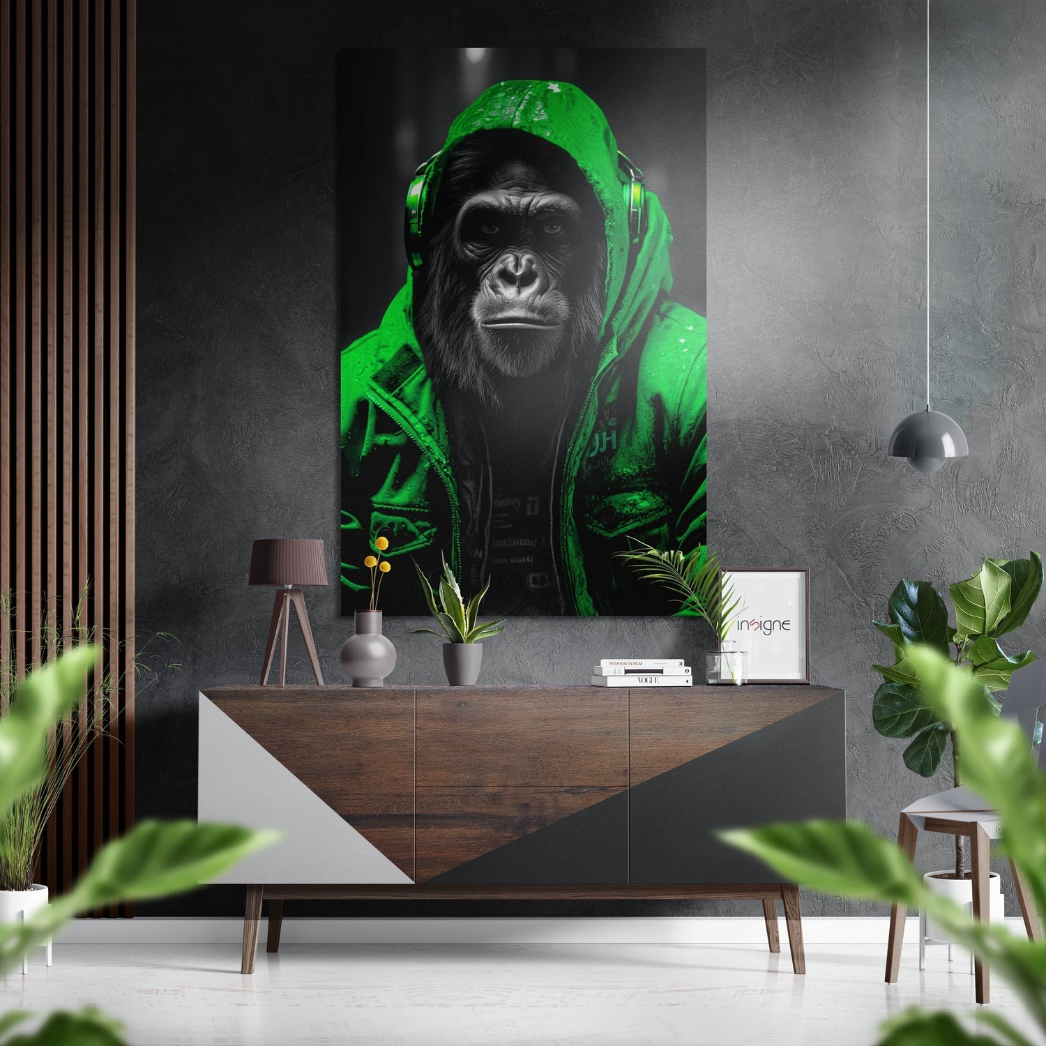 Neon Green Hoodie Ape Aluminum Brushed Aluminum Dibond Wall Art