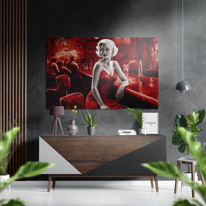 Scarlet Tinted Bar Woman Brushed Aluminum Dibond Wall Art