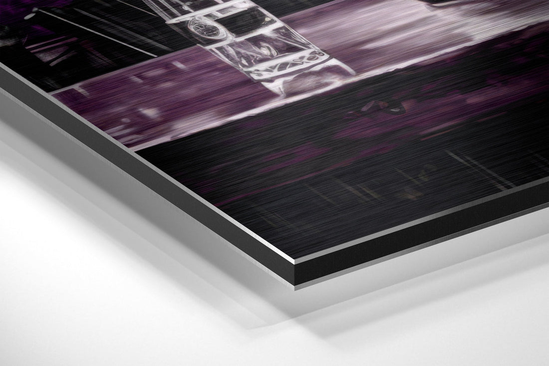 Violet Satin Woman at Bar Brushed Aluminum Dibond Wall Art