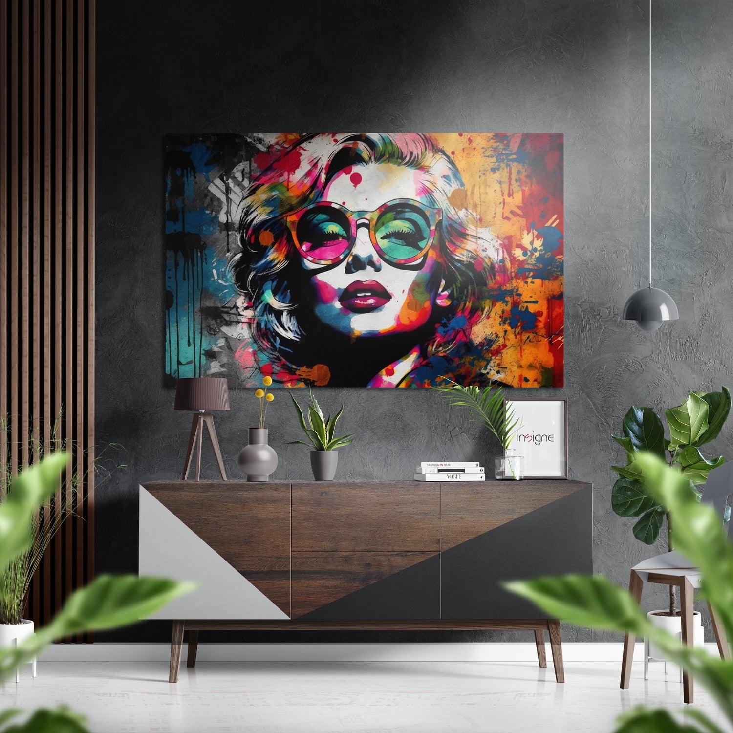 Round Green Shades Graffiti Blonde Brushed Aluminum Dibond Wall Art
