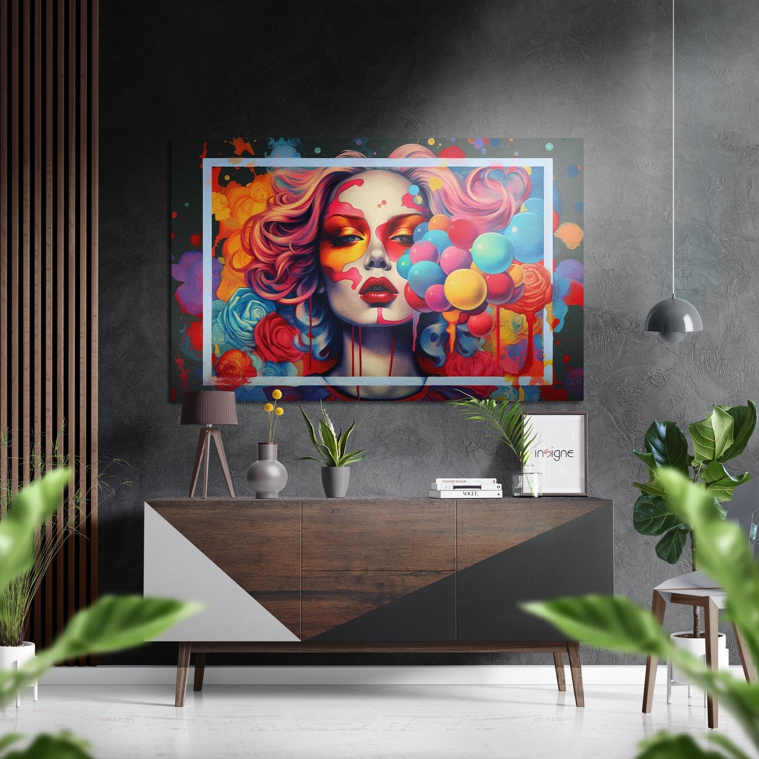 Balloons and Roses Woman Brushed Aluminum Dibond Wall Art