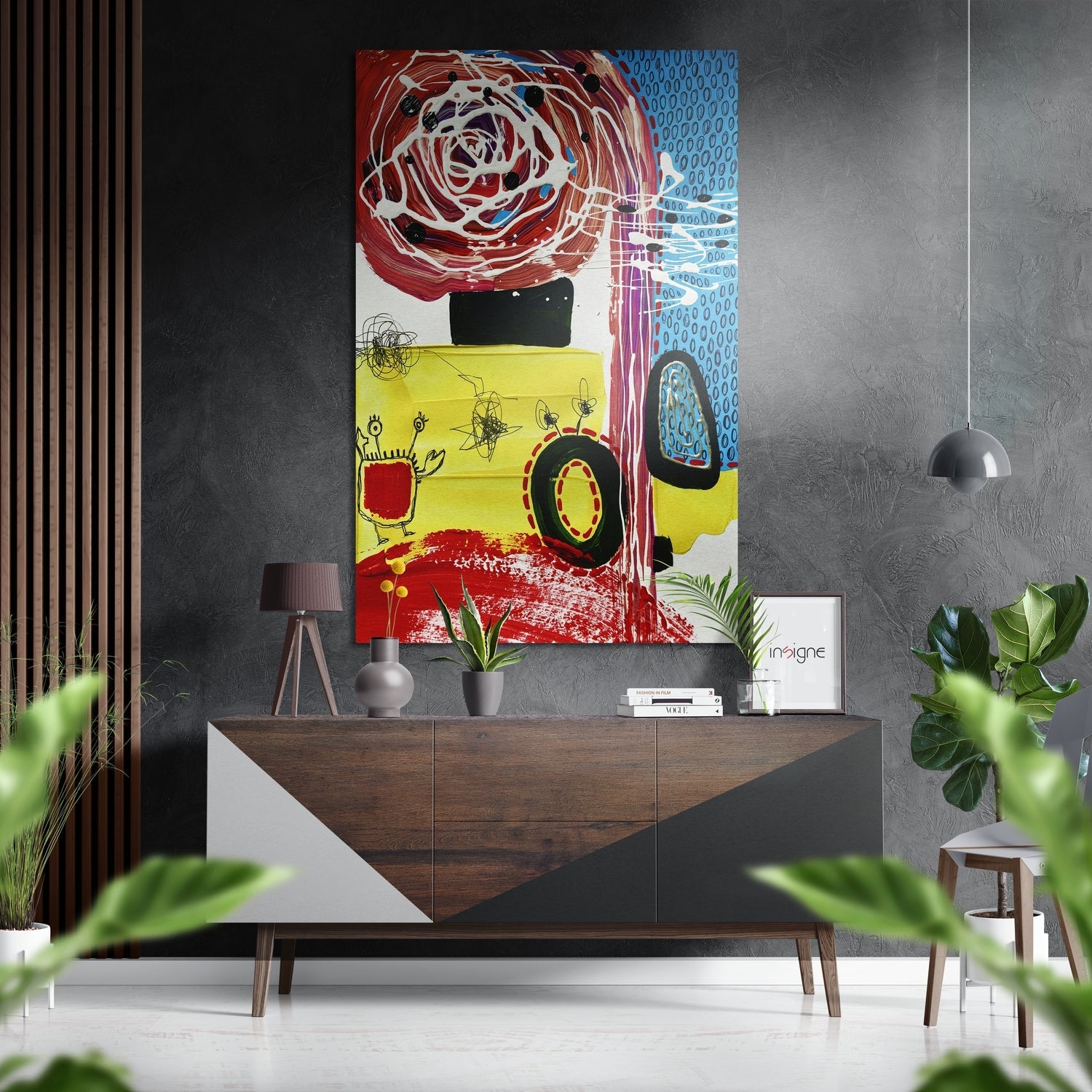 Kandinsky Red Spiral Scribble Brushed Aluminum Dibond Wall Art