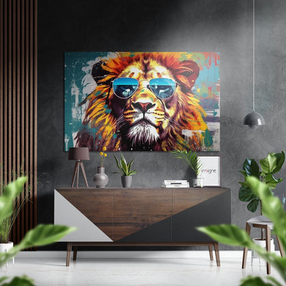 Blue Mirror Aviator Lion Graffiti Wall Brushed Aluminum Dibond Wall Art
