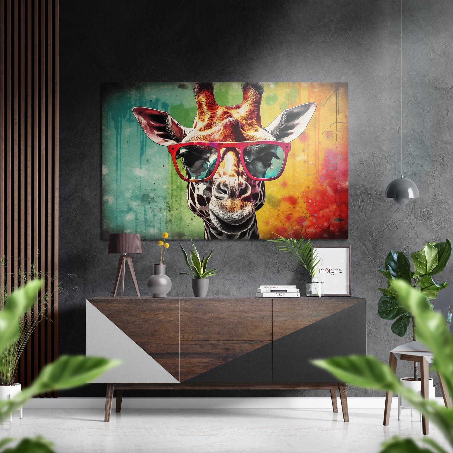 Rainbow Grunge Giraffe Red Shades Brushed Aluminum Dibond Wall Art