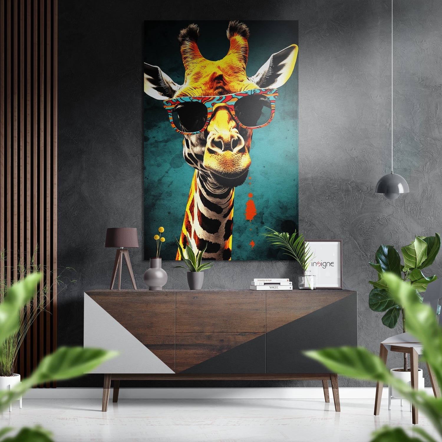 Paisley Shades Giraffe Teal Brushed Aluminum Dibond Wall Art