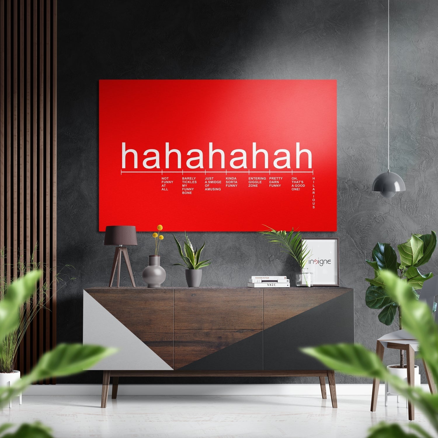 Red Laughter Scale Hahaha Typography Brushed Aluminum Dibond Wall Art