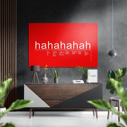 Red Laughter Scale Hahaha Typography Brushed Aluminum Dibond Wall Art