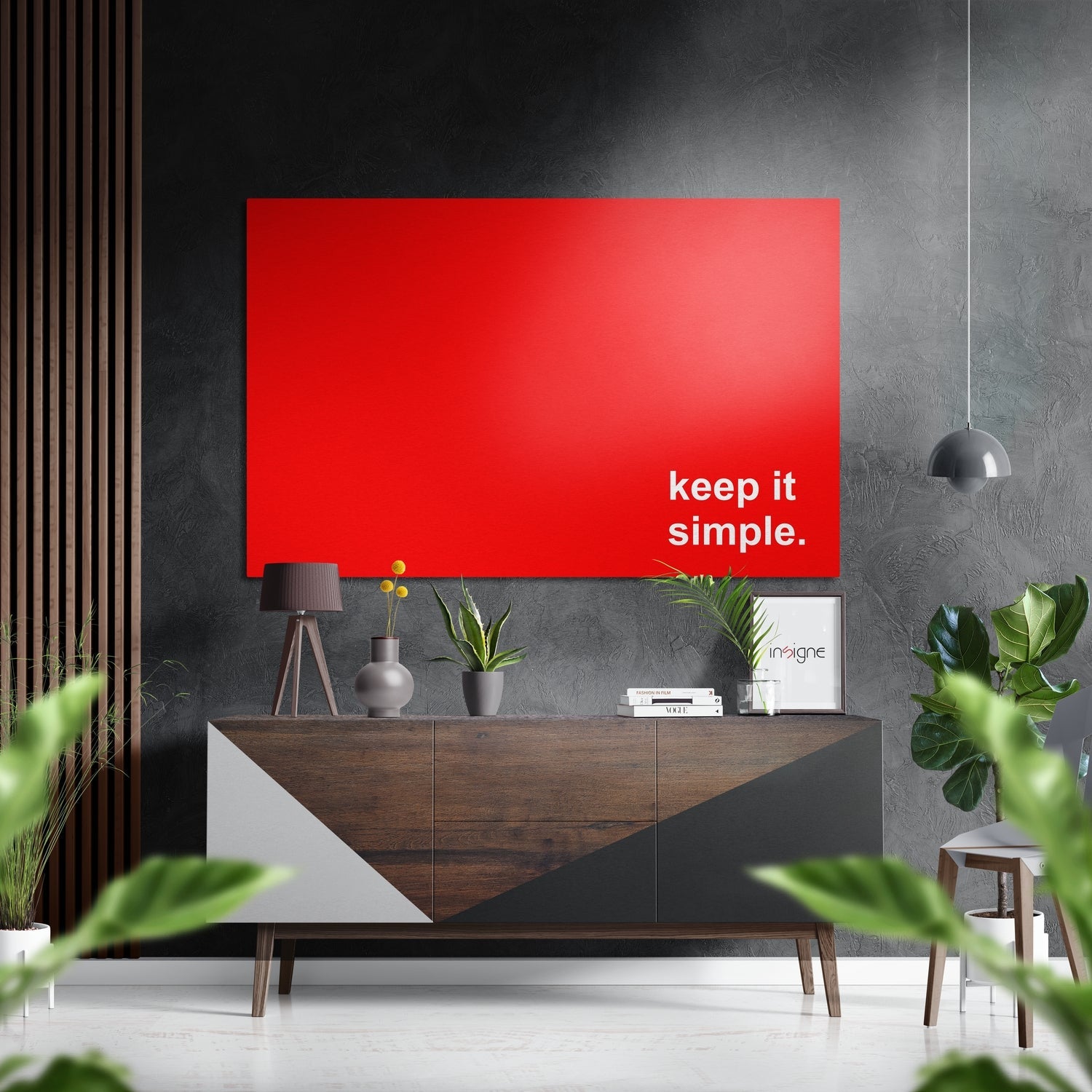 Red Panel White Text Keep It Simple Brushed Aluminum Dibond Wall Art