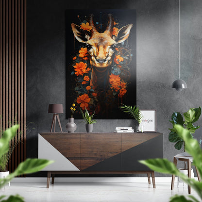 Deer in Flowers Brushed Aluminum Dibond Wall Art